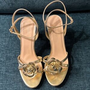 Elegant Gold Strappy Heels with Floral Design
